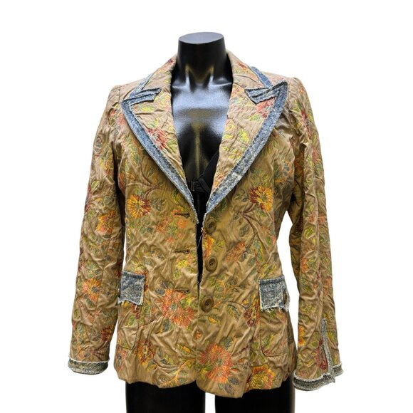 Serena Kay Paris Tan Multi Floral Print Button Front Jacket M - Picture 5 of 8